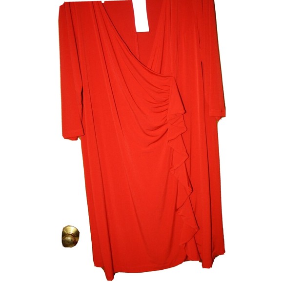 New York CollectionRed Side Gathered Knee Length Dress Sz 2X  3/4 Sleeve NWT - Picture 3 of 7